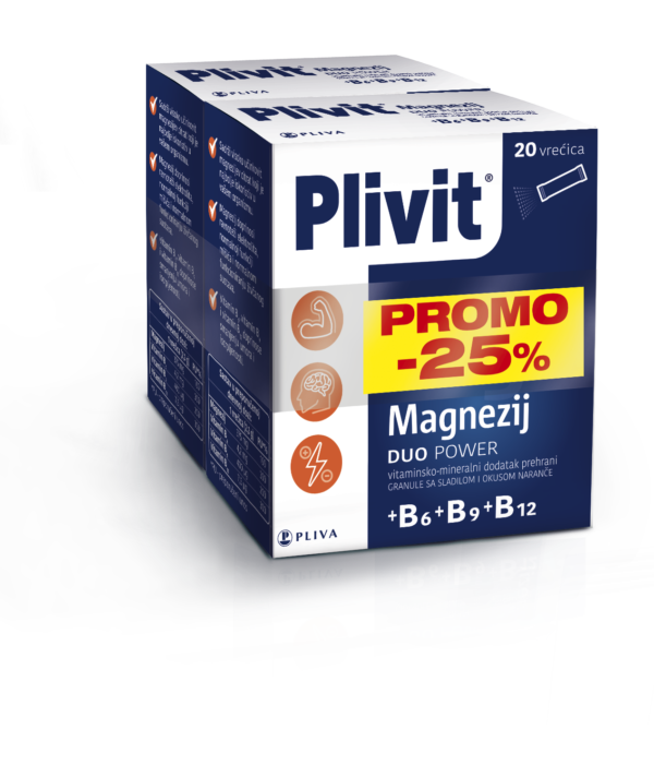 PROMO Plivit Magnezij Duo Power (1+1) – Visoko učinkovit magnezijev citrat za optimalnu funkciju mišića i živčanog sustava.