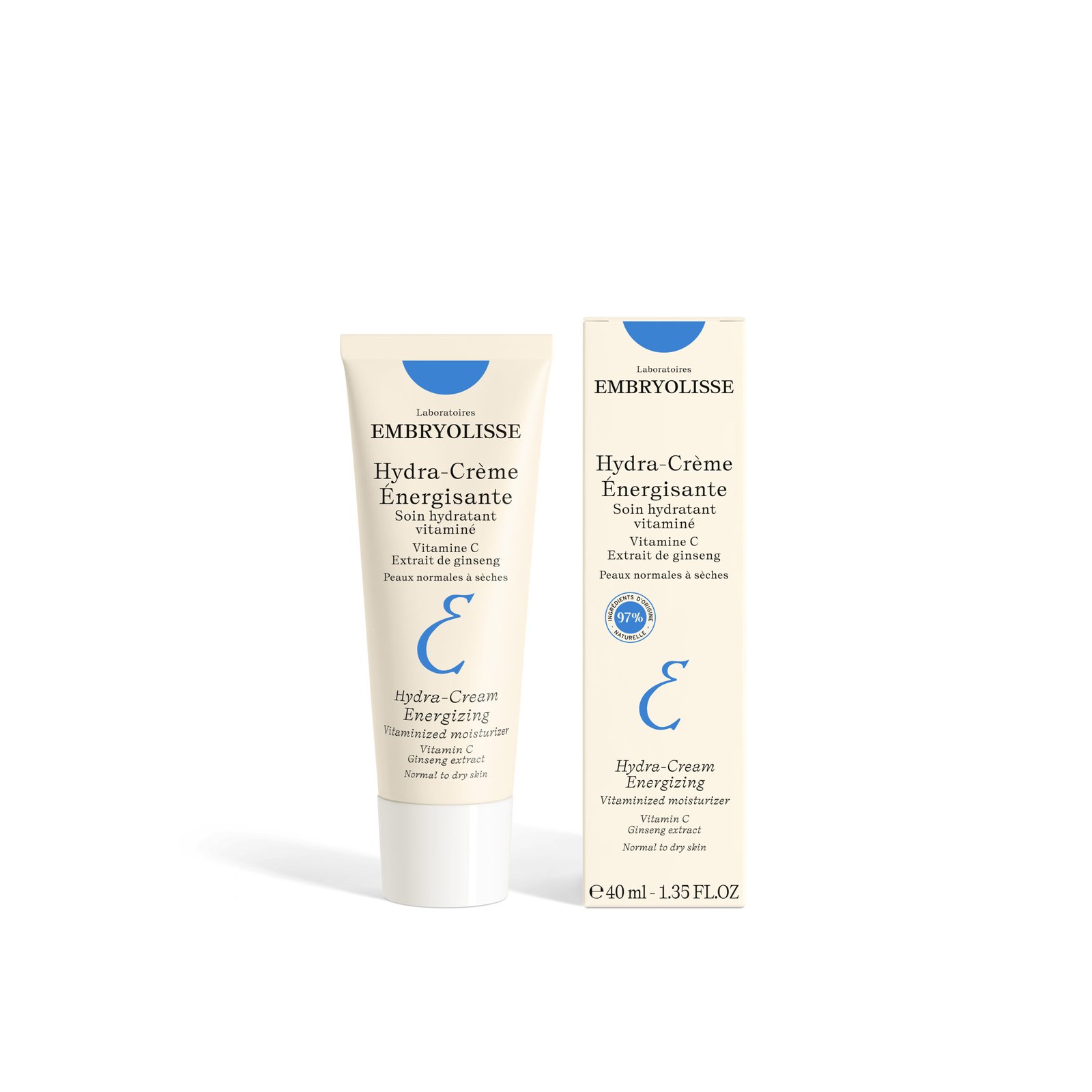 Embryolisse Hydra-Cream Energizing, hidratantna krema s ljubičastim ginsengom i vitaminom C, tuba od 50 ml, za revitalizaciju normalne do suhe kože