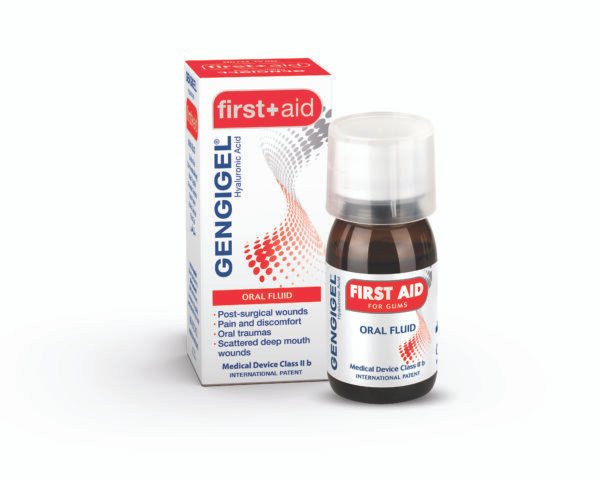 Gengigel First Aid gel 50 ml za zaštitu i regeneraciju desni nakon oralnih intervencija.