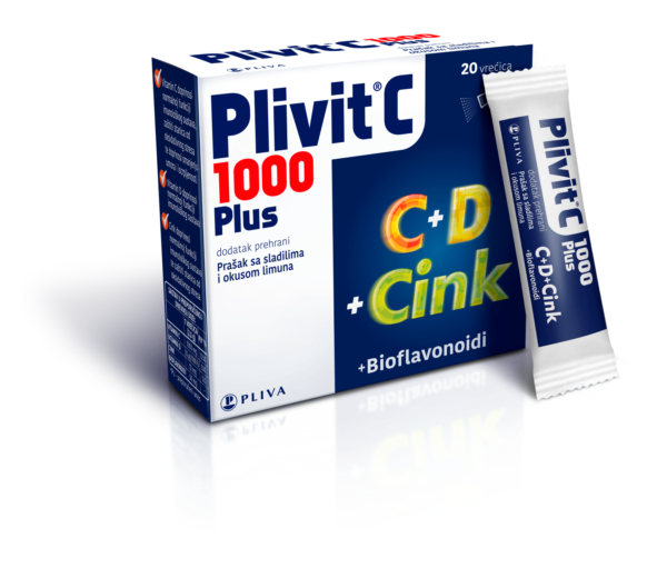 Plivit C 1000 Plus šumeće tablete sa vitaminom C i cinkom, pakovanje od 20 tableta.